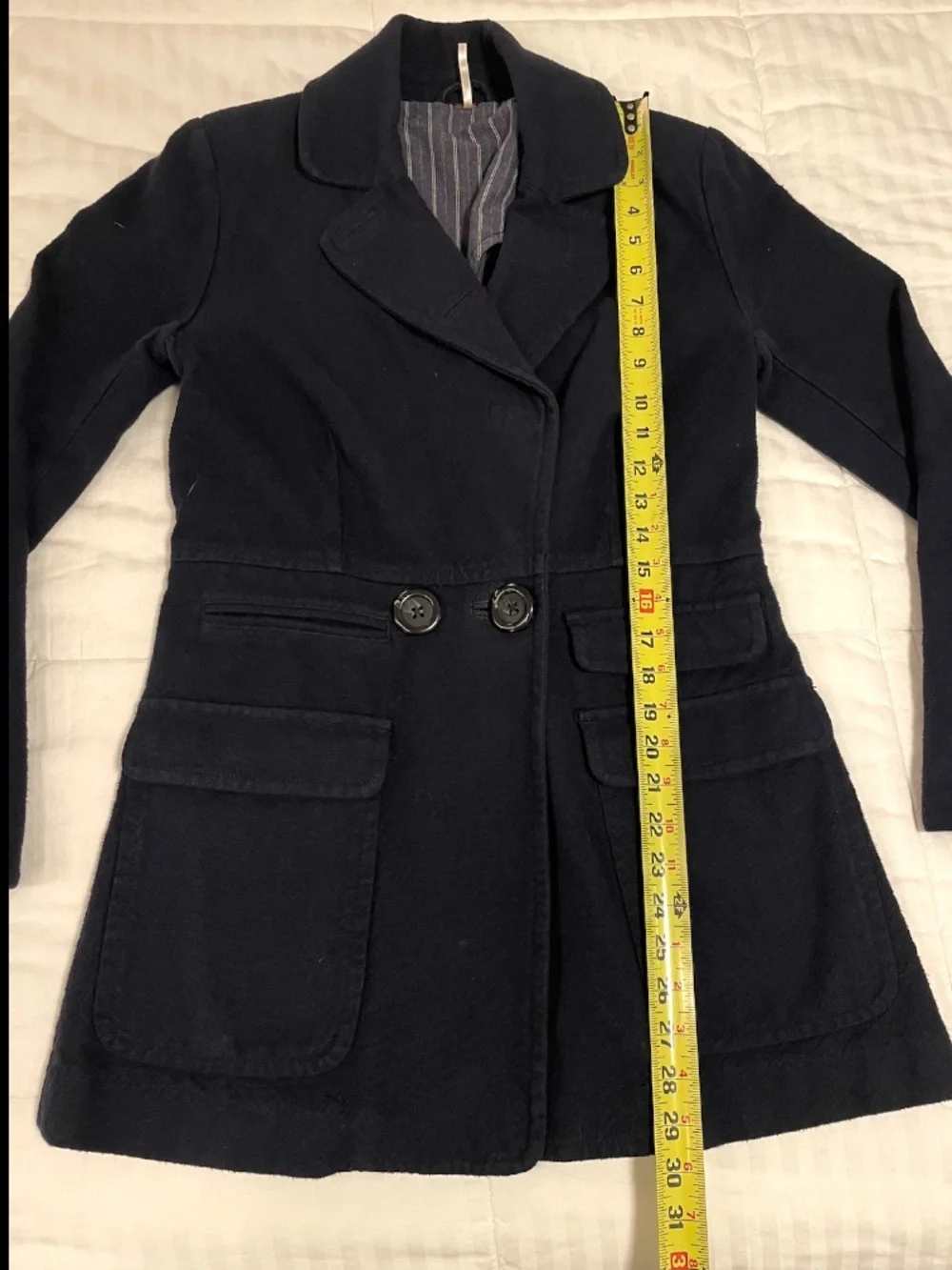 Free People Navy Blue Pea Coat Women XS Single Breasted Two Button Long Sleeve